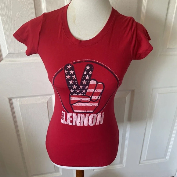 John Lennon Tops - John Lennon Womens T Shirt Sz S Peace Sign American Flag Stars Stripes Red Music